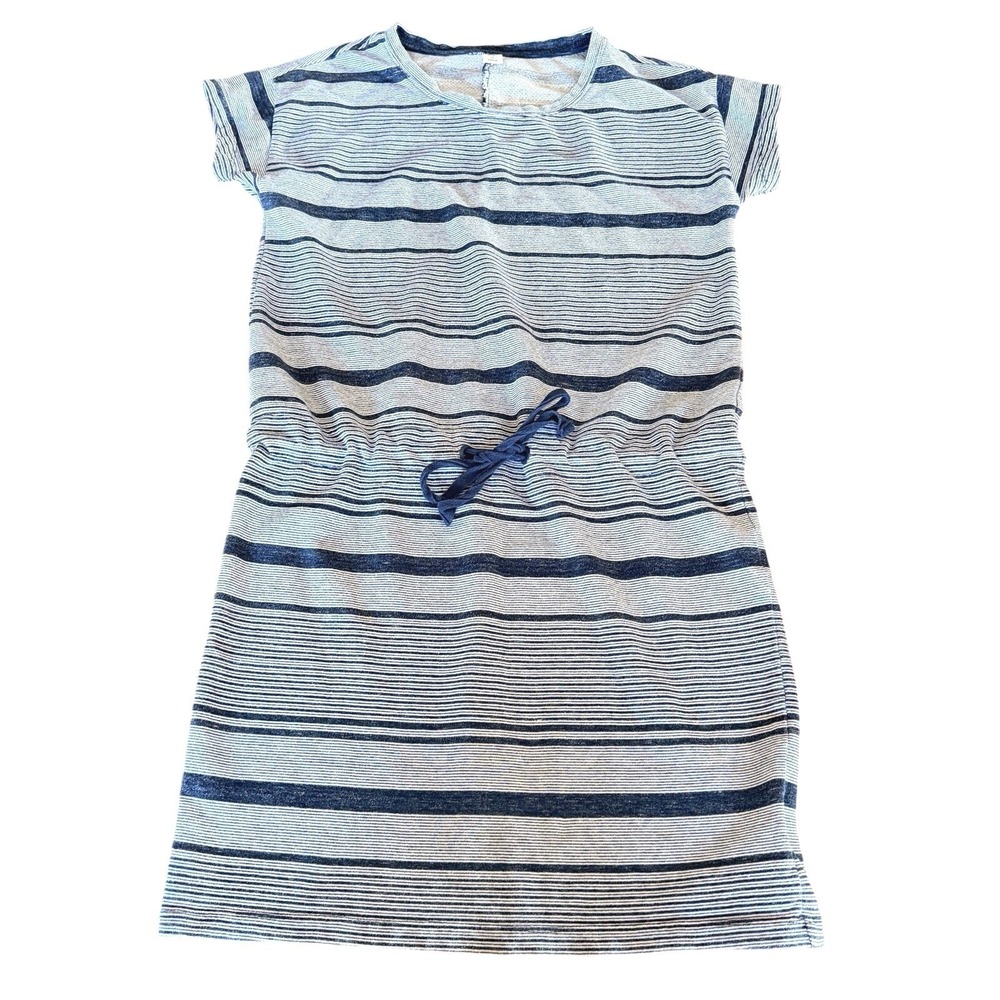 Old Navy Blue Striped Dress M Coastal Cottagecore Elastic Waist Cotton Sundress